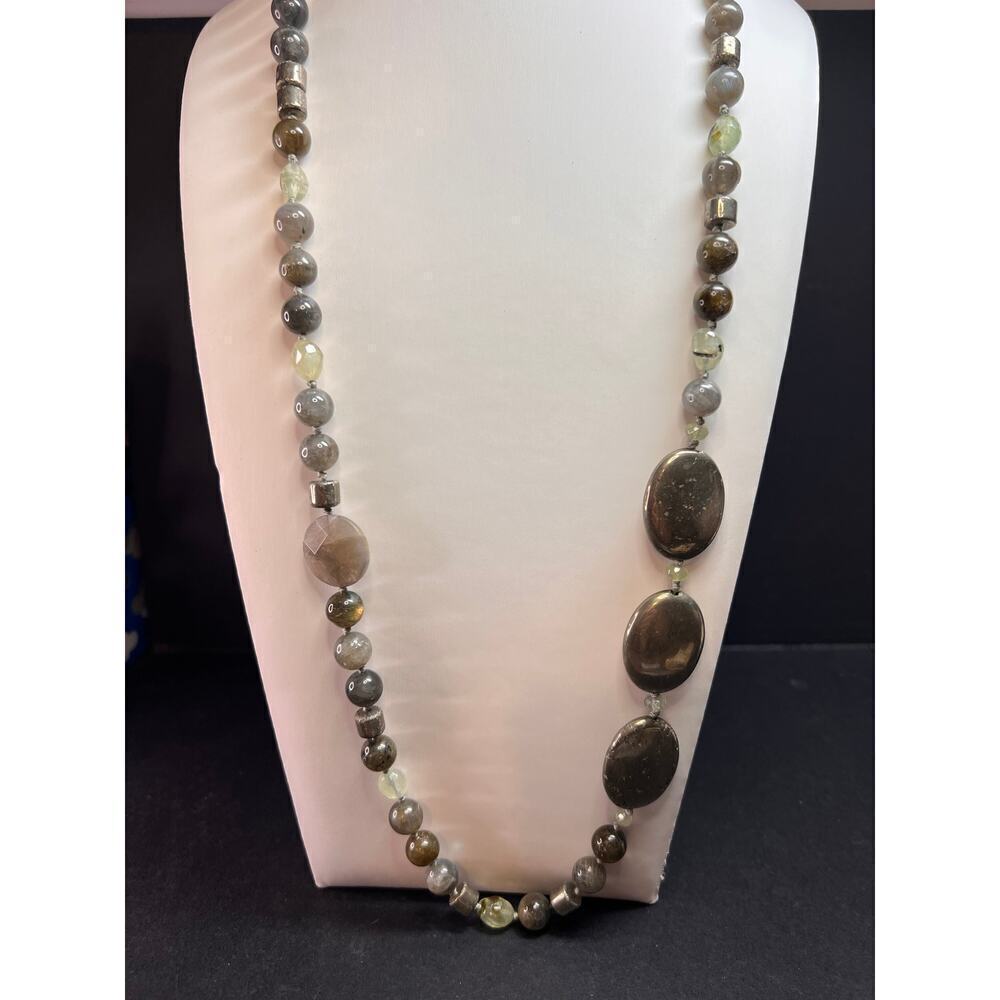 NEW pyrite and labradorite 32 inch necklace with sterling silver clasp